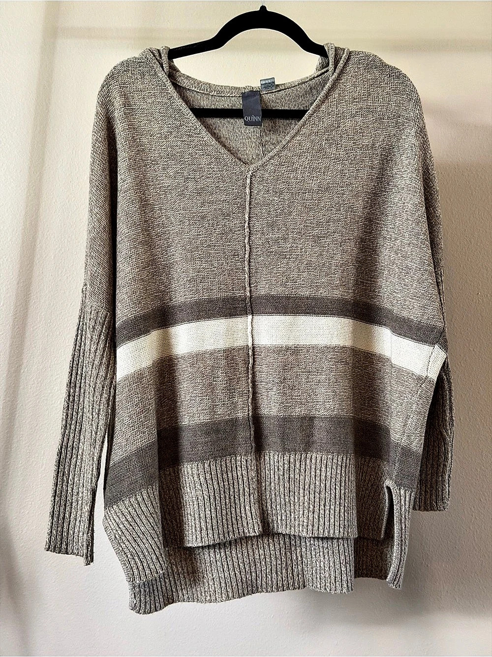 Quinn Striped Cowl Neck Sweater in Brown & White Like New